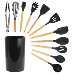 MegaChef Black Silicone & Wood Cooking Utensils Set, 12ct.