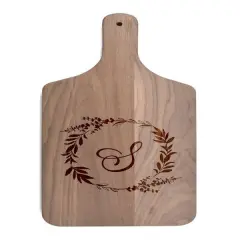 Floral Wreath Monogram Walnut Paddle Cutting Board S