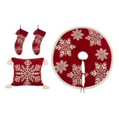 Glitzhome&reg; Knitted Snowflake Stockings, Tree Skirt & Pillow Cover Set