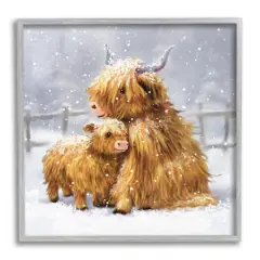 Stupell Industries Cattle Calf Snowy Farm Landscape Framed Giclee Art Gray