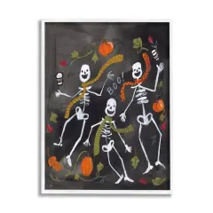 Stupell Industries Autumn Skeletons with Coffee Framed Giclee Art White