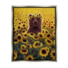 Stupell Industries Happy Bear Sunflower Field Floater Framed Art Gray