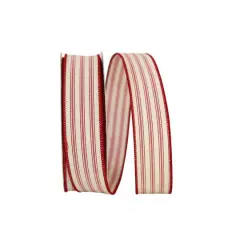 JAM Paper Linen Wired Ticking Stripe Ribbon Red