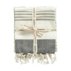 Hello Honey&reg; Gray & Tan Striped Cotton Tea Towels with Tassels Set