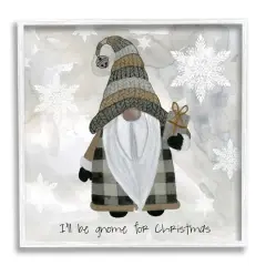 Stupell Industries Gnome For Christmas Phrase Framed Giclee Art White