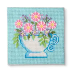 6" x 6" Floral Teacup Needlepoint Kit by Loops & Threads&reg;
