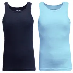 Galaxy By Harvic Famous Heavyweight Men&rsquo;s Ribbed Tank Top 2 Pack Navy/Light Blue