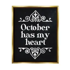 Stupell Industries Black October Has My Heart Framed Floater Canvas Wall Art