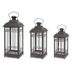Metal & Glass Stand With 3 Lanterns