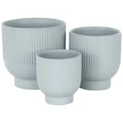 Light Blue Ceramic Planter with Tapered Base Set