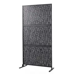 Glitzhome&reg; 6ft. Black Galvanized Steel Bamboo Pattern Privacy Screen Fence Panel & Room Divider
