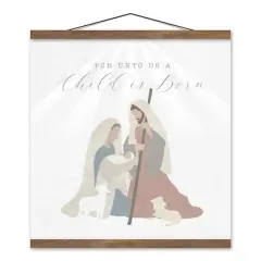 Nativity Child 16x16 Teak Hanging Canvas