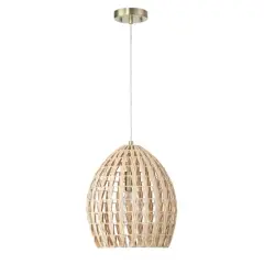 Hello Honey&reg; Persephone Natural Metal & Handwoven Rattan Ceiling Light