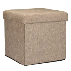 Simplify 15" Faux Linen Folding Storage Ottoman Cube Natural