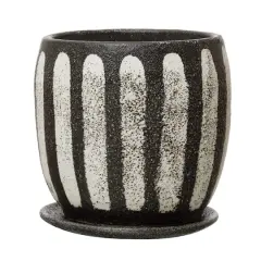 Hello Honey&reg; 7.5" Black & White Hand-Painted Terra Cotta Planter with Saucer Set