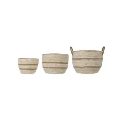 Hello Honey&reg; Beige & Brown Maize Baskets with Leather Handles Set