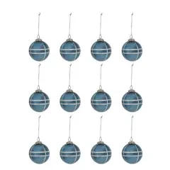 Hello Honey&reg; 12 Pack 4" Blue & Silver Grid Mercury Glass Ball Ornaments