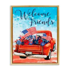Stupell Industries Welcome Friends Americana Pickup Truck Floater Framed Art Gold