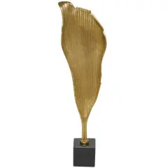 39.75" Gold Aluminum Textured Abstract Leaf Sculpture D&eacute;cor