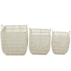 White Cotton Handmade Storage Basket with Handles Set of 3 18", 16", 15"