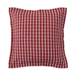 Hello Honey&reg; 18" Red & White Gingham with Flanged Edge Woven Recycled Cotton Pillow