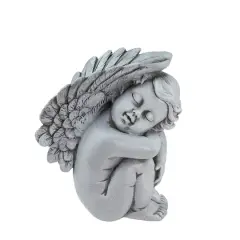 7" Heavenly Gardens Gray Right Facing Sleeping Cherub Angel Outdoor Garden Statue