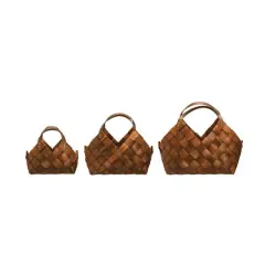 Hello Honey&reg; Brown Woven Seagrass Baskets with Leather Handles Set