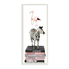 Stupell Industries Fashion Flamingo Zebra Glam Book Stack Pearls,7" x 17"