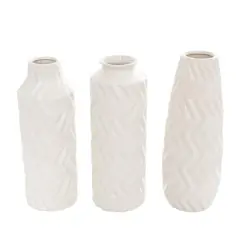 White Ceramic Dimensional Chevron Textured Vase with Varying Shapes Set