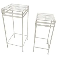 Santa's Workshop Antique White Iron Plant Stands Set