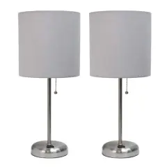 LimeLights 19.5" Brushed Steel Base Lamps with Charging Outlets, 2ct. Gray