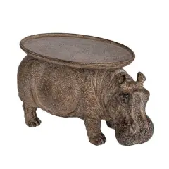 Hello Honey&reg; 16.75" Gray Decorative Hippo Pedestal with Distressed Finish