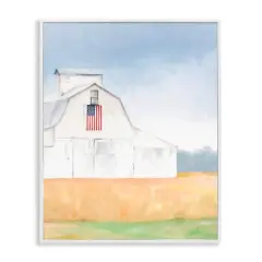 Stupell Industries American Flag White Country Barn Rural Scenery Framed Giclee Art