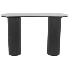 52" Black Wooden Geometric Oval Console Table with Ribbed Pillar Legs