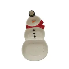 Hello Honey&reg; 3 Section Snowman Stoneware Dish with Top Hat Toothpick Holder