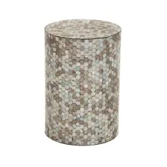 20" Multi Mussel Shells & Wood Contemporary Accent Table