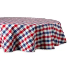 DII&reg; 70" Round Red, White & Blue Check Tablecloth