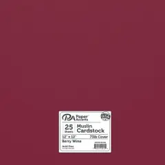 PA Paper&trade; Accents 12" x 12" Muslin 73lb. Cardstock, 25 Sheets Berry Wine