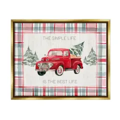 Stupell Industries Simple Life Is Best Plaid Truck Framed Floater Canvas Wall Art Gold