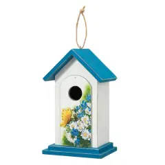 Glitzhome&reg; 11.75" Distressed Wood Daisy with Butterfly Birdhouse