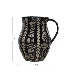 Hello Honey&reg; 8.5" Black & Natural Stoneware Pitcher with Wax Relief Botanicals
