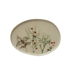 Hello Honey&reg; 13.75" Oval Holiday Botanical Debossed Crackle Glaze Stoneware Platter