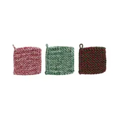 Hello Honey&reg; 8" Red, Green & White Melange Cotton Crochet Pot Holders, 3ct.