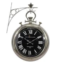 Silver Vintage Stainless Steel Wall Clock, 22" x 16"