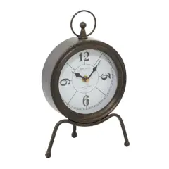 11" Brown Metal Contemporary Table Clock