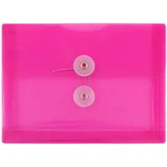 JAM Paper 5.5" x 7.5" Button & String Tie Closure Plastic Envelopes, 12ct. Fuchsia Pink