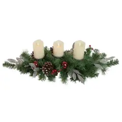 32" Frosted Pine Cone & Berries Artificial Christmas Candle Holder Centerpiece
