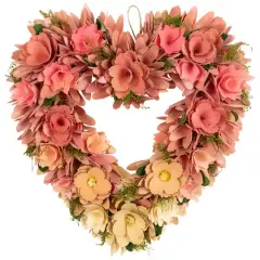15" Pink & Yellow Mixed Floral Artificial Valentine's Day Heart Wreath