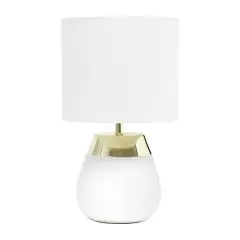 Simple Designs 14" Metal Touch Table Lamp White and Gold Base