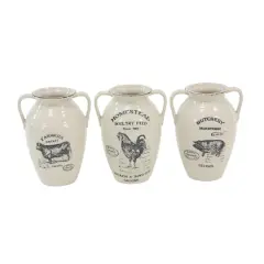 Set of 3 White Porcelain Farmhouse Vase, 8" x 10"
